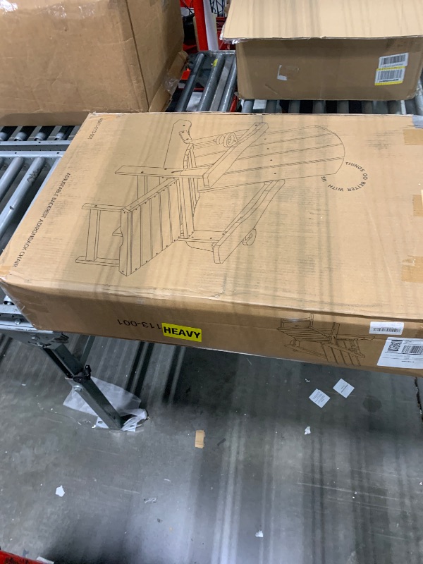 Photo 1 of ** MISSING HARDWARE AND INSTRUCTIONS **** KINGYES Folding Adjustable Adirondack Chair with Retractable Ottoman, HDPE Recliner Adirondack Chair with Cup Holder, Blue