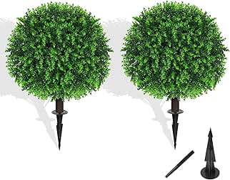 Photo 1 of !!!!NOT EXACT SIMILAR  TO PHOTO~~~~~~~Grooy Artificial Boxwood Topiary Ball Tree with Ground Spike, Set of 2 Artificial Shrub Bushes, Fake Evergreen Tree for Porch, Artificial Plants for Outdoor Planters Indoor UV Resistant
