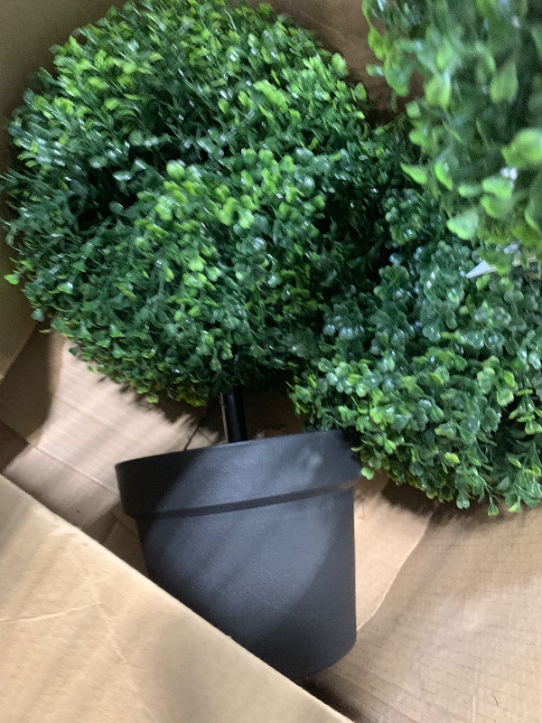 Photo 1 of !!!!NOT EXACT SIMILAR  TO PHOTO~~~~~~~Grooy Artificial Boxwood Topiary Ball Tree with Ground Spike, Set of 2 Artificial Shrub Bushes, Fake Evergreen Tree for Porch, Artificial Plants for Outdoor Planters Indoor UV Resistant
