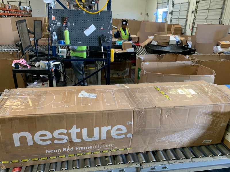 Photo 1 of nesture. Queen Storage Bed Frame, Upholstered Platform Bed with 2 Drawers, Velvet Vertical Tufted Headboard with LED Lights & Charging Station, Wooden Slats Support, No Box Spring Needed, Off-White