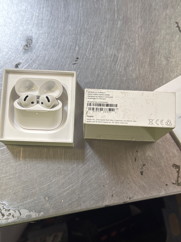 Photo 1 of Apple AirPods 4 Wireless Earbuds, Bluetooth Headphones, Personalized Spatial Audio, Sweat and Water Resistant, USB-C Charging Case, H2 Chip, Up to 30 Hours of Battery Life, Effortless Setup for iPhone