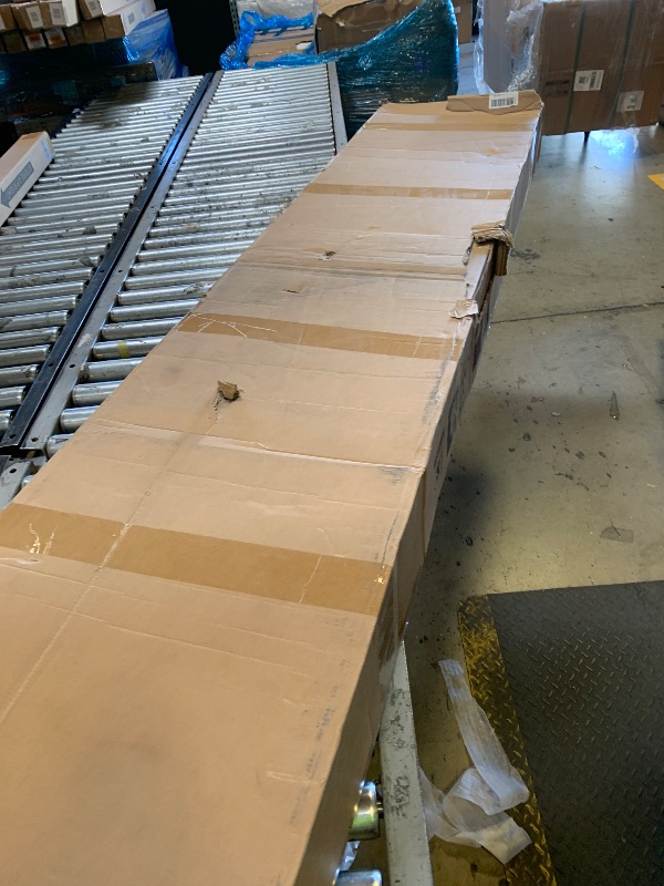 Photo 1 of ROYMELO 42x96 Inch White Sliding Barn Door Slab with 7ft Hardware Kit Included, 5-Panel, MDF Wood Panel Covered with Water-Proof Scratch-Proof PVC Surface, Simple DIY Assembly