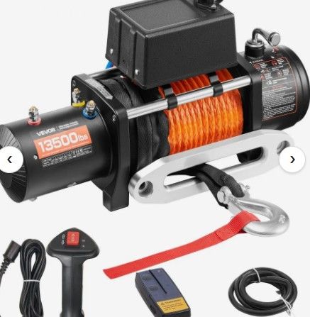 Photo 1 of VEVOR Electric Winch, 13500 lbs Load Capacity, 12V DC Truck Winch with ?3/8 in x 80 ft Synthetic Rope, Wireless & Wired Remote Control, Suitable for Towing Off-Road SUV Jeep Trailer Boat
