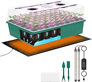 Photo 1 of 60-Cell Self-Watering Seed Starter Tray with Grow Light, Indoor Seed Starting Kit Trays with Heat Mat, Adjustable Brightness Plant Germination Trays Growing Kit with 4.13" Humidity Dome for Seed Grow