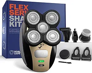 View 2 of Freebird FlexSeries Electric Head & Body Hair Shaver - Mens Cordless Rechargeable Wet/Dry Skull Bald Head Back & Groin Waterproof Razor with Rotary Blades, Clippers, Nose Trimmer, Brush, Massager