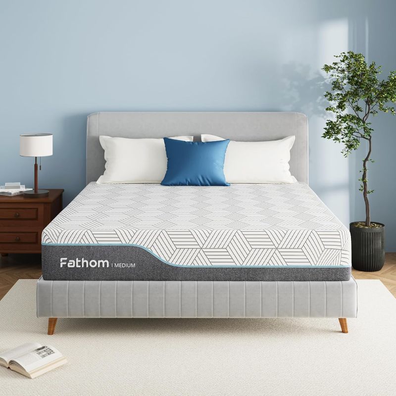 Photo 1 of FATHOM Medium Queen Mattress 12 Inch Memory Foam Mattress Queen Size Bed in a Box for Back Pain Relief and Cool Sleep with Gel Foam and Removeable Fiberglass Free Cover, CertiPUR-US Certified