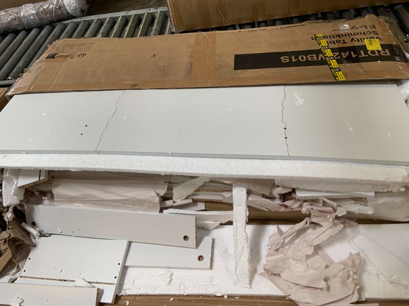 Photo 1 of VASAGLE Kailyn Collection - Vanity Desk with Mirror and 9 LED Bulbs, Vanity Makeup Table with Power Outlets, Dressing Table with 2 Cabinets, for Bedroom, Cloud White URDT142WB01S