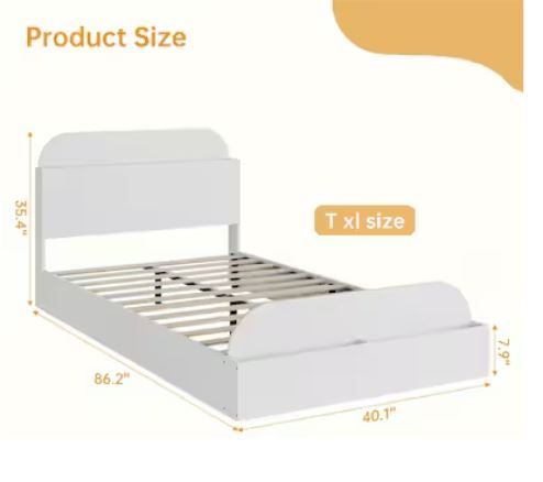 Photo 1 of Garvee Twin-XL Size Bedroom Bed Frame with Headboard and Footboard - Low Platform Bed Twin-Floor Design Noise-Free No Box Spring Needed Easy to assemble White(Bed frame only)