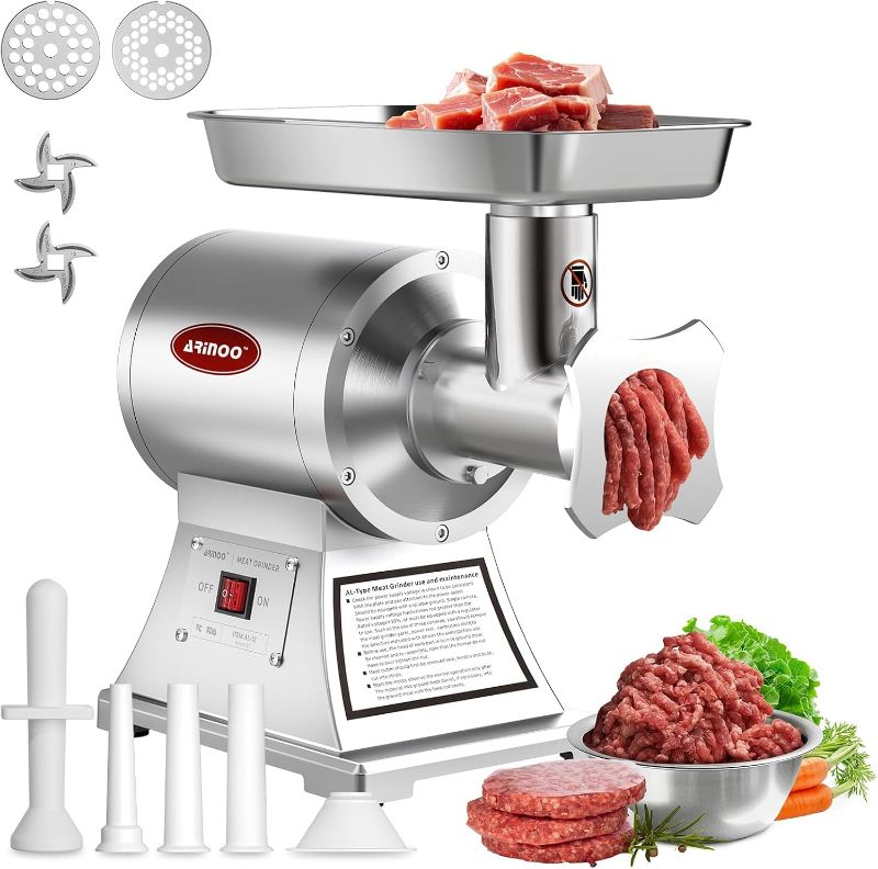 Photo 1 of Commercial Meat Grinder #12, 0.9HP Heavy Duty Stainless Steel Industrial Meat Mincer w/2 Blades & Meat Pusher,Electric Meat Grinders for large batches home butchering, or small farm processing (factory sealed)
