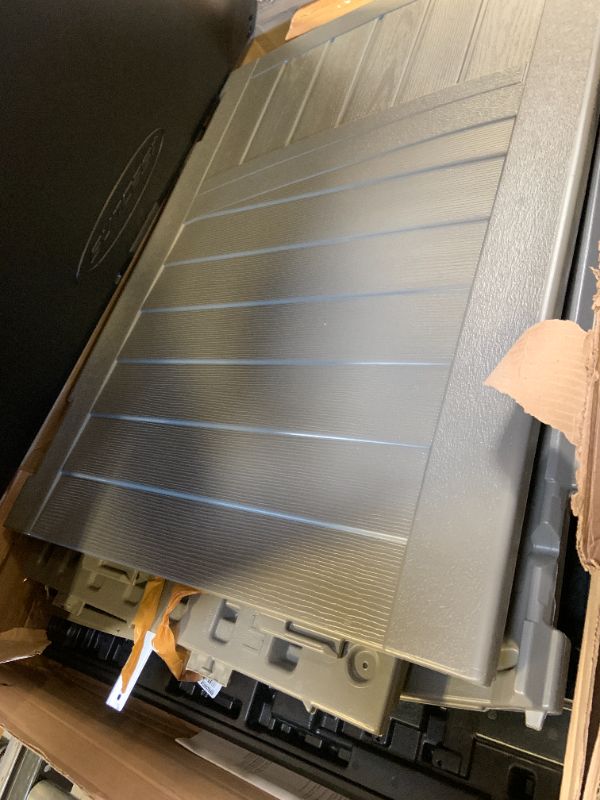 Photo 1 of **********MISSING PARTS*******
Suncast 34 Cu Ft Horizontal Resin Storage Shed - Outdoor Storage Shed with Floor Included, Lockable, Weatherproof, Fits Small to Medium Trash Cans, Generators, & Garden Tools, Stoney Black