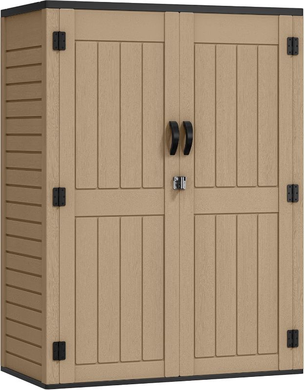 Photo 1 of YITAHOME 59 Cuft Outdoor Tall Storage Shed, Waterproof Vertical Resin Shed for Garden, Garage, Patio, Lockable Tool Storage, No Shelves Included, Brown (partial set 2/2) 
