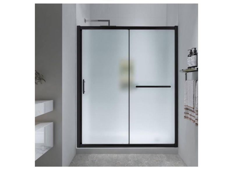Photo 1 of 56-60" W x 72" H Framed Single Sliding Shower Door with 1/4" (6mm) Frosted Ultra-Clear Tempered Glass in Matte Black Finish, Reversible Installation (FACTORY SEALED)