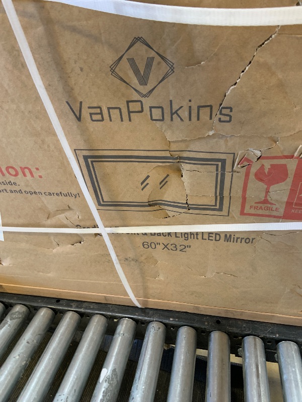 Photo 1 of VanPokins LED Bathroom Mirror, 60x32 Inch Gradient Front and Backlit Bathroom Mirror, 3 Colors Dimmable CRI>90 Double Lights, IP54 Enhanced Anti-Fog, Hanging Plates Wall Mount Lighted Mirror (factory sealed) 