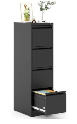 Photo 1 of Garvee 4-Drawer File Cabinet with Lock, Heavy Duty Vertical Filing Cabinets for Home Office, Secure Locking Metal Steel Storage Cabinet for Letter/Legal Size File, Assembly Required, Black
