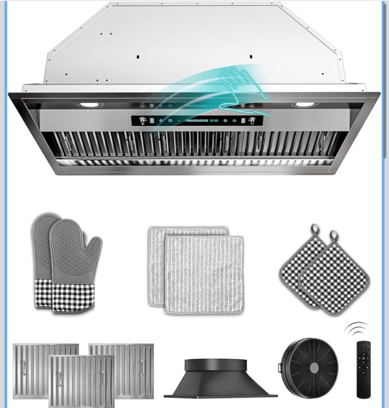 Photo 1 of 42 inch Stainless Steel Insert Range Hood - 900 CFM, Gesture Control, Ultra-Quiet 4-Speed Vent, LED Lights, Ducted/Ductless Convertible