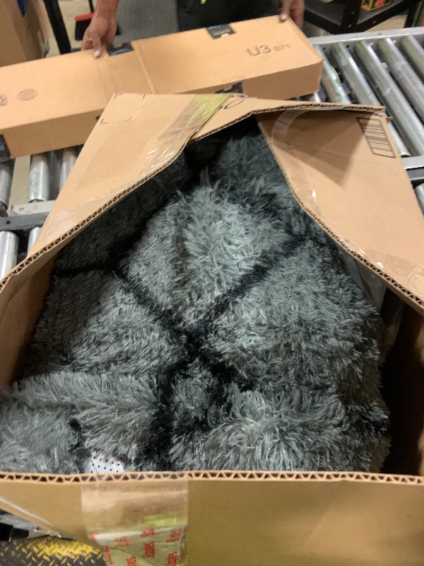 Photo 1 of ARKIIKI Large Rugs for Living Room, 8x10 Fluffy Grey and Black Bedroom Area Rug, Shag Geometric Soft Fuzzy Carpets Big Kids Room Rug, Non-Slip Plush Modern Rug for Office Home Decor Aesthetic