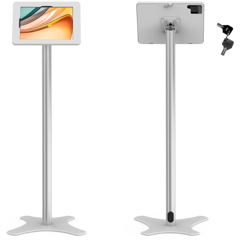 Photo 1 of Tablet Floor Stand, Anti-Theft, Rotate Lockable Metal Tablet Enclosure+Aluminum Pole+Metal Base, Compatible with 10.9" iPad 10th, Pro 11" 1 2 3 4, Air 4 5, Air 11"(M2/M3), iPad 11"(A16)