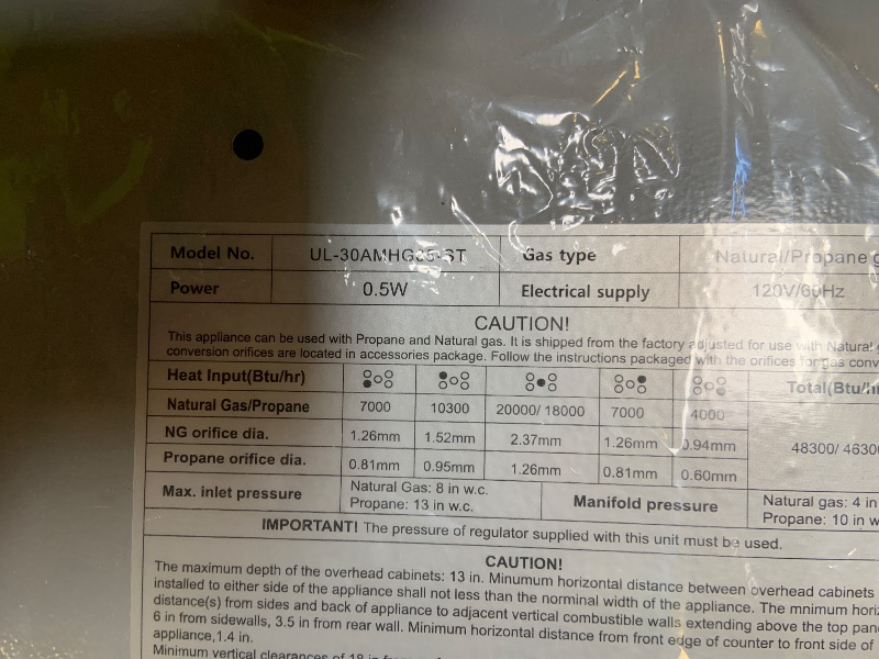 Photo 1 of AMZCHEF 30 inch Gas Cooktop with 5 Made in Italy SABAF Power Burners.Max 48,300 BTU/hr Built-in Gas Stove top of 304 Stainless steel,NG/LPG Convertible, ETL.