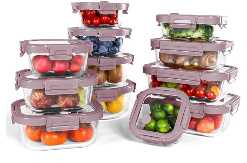 Photo 1 of 12-Pack Glass Containers with Tempered Lids – Borosilicate, Oven-Safe(-4°F~950°F), Airtight, BPA-Free, Multi-Size for Meal Prep, Dishwasher Safe (Pink)