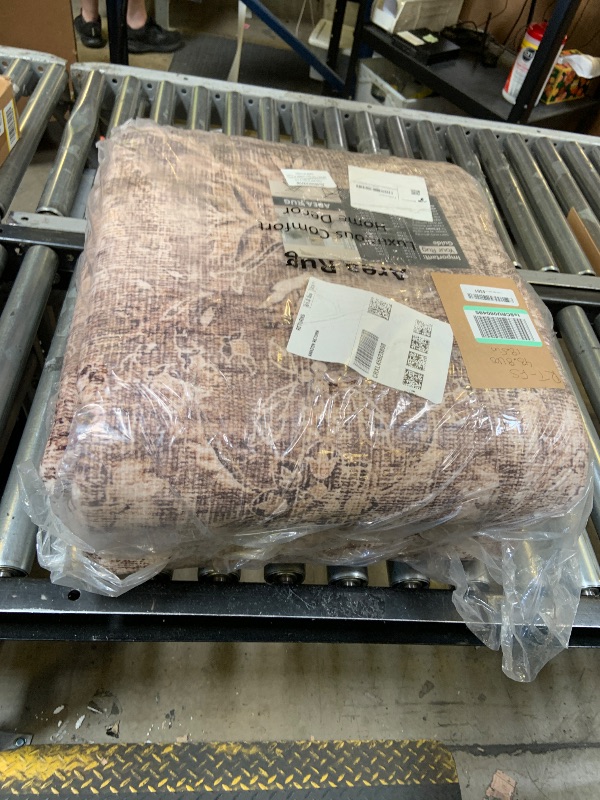 Photo 1 of FMFUNCTEX 12x15 Washable Area Rug Brown Vintage Neutral Distressed Large Non Slip Carpet for Living Room Bedroom Soft Low Pile Indoor Mat Retro Floral Throw Rug for Dining Room Kitchen Office Nursery