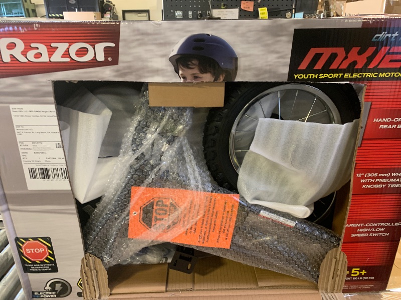 Photo 1 of Razor MX125 Dirt Rocket Electric-Powered Bike with Authentic Motocross Geometry, Rear-Wheel Drive,100-watt, high-Torque, Chain-Driven Motor, for Kids 7+, Blue