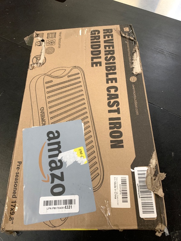 Photo 1 of Overmont Pre-seasoned 17x9.8" Cast Iron Reversible Griddle Grill Pan with handles for Gas Stovetop Open Fire Oven, One tray, Scrapers Included