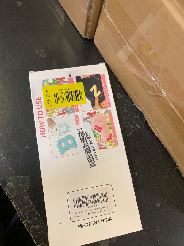 Photo 1 of **INCOMPLETE** MXCOIRTP Self-Adhesive Chenille Letters Patches, White Letter Stickers on Patches Varsity Letter Patches for Clothing Jackets Backpacks Hats Repair Alphabet Embroidered Applique