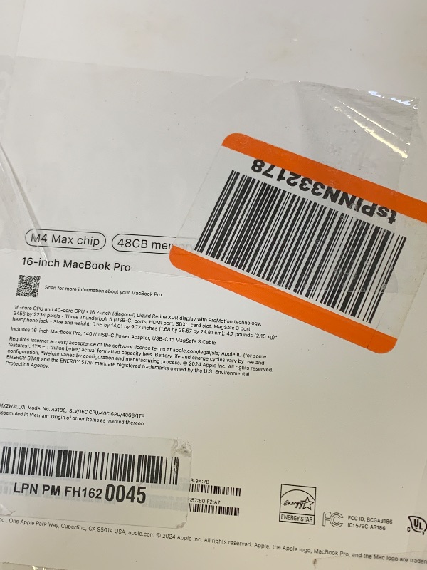 Photo 1 of Apple 2024 MacBook Pro Laptop with M4 Max, 16?core CPU, 40?core GPU: Built for Apple Intelligence, 16.2-inch Liquid Retina XDR Display, 48GB Unified Memory, 1TB SSD Storage; Silver