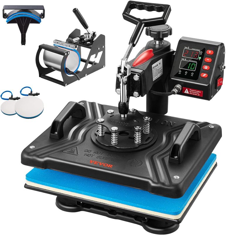 Photo 1 of VEVOR 5 in 1 Heat Press Machine 12x15 Inch, 360° Swing Away Shirt Press Machine - Digital Professional Heat Transfer Tshirt Press Machine, Sublimation Heat Press for T Shirts Hat Cap Mug Plate
