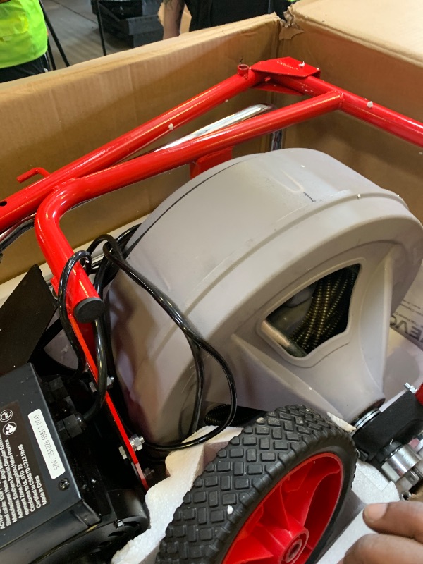 Photo 1 of VEVOR Drain Cleaner Machine 100 FT x 1/2 Inch, Auto Feed Sewer Snake Drain Auger on Wheels, Portable Drain Cleaning Machine with 8 Cutters & Air-Activated Foot Switch for 2" to 6" Pipes