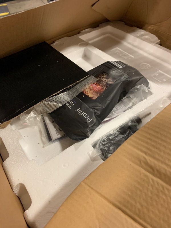 Photo 1 of GE Profile™ Smart Indoor Pellet Smoker + Accessories Bundle, Includes Four 1lb Bag, Strainer, 20-pack of Drip Pan Liners, and Prep Tray, Stainless Steel, Carbon Black