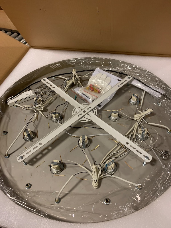 Photo 1 of W32in Crystal Ceiling Chandelier Modern Gold Chandeliers Raindrop Crystal Ceiling Lighting Fixture Flush Mount Chandelier for Living Room Hallway Dining Room Kitchen Bedroom