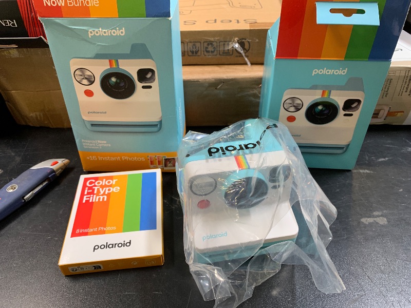 Photo 1 of Polaroid Now 3rd Generation I-Type Instant Camera + Film Bundle - Now Arctic Blue Camera + 16 Color Photos (6644)