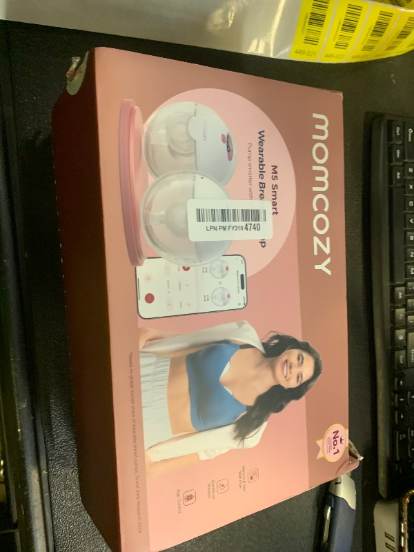 Photo 1 of Momcozy M5 Smart APP Controlled Wearable Breast Pump, Hands-Free Wireless Electric Pump, 3 Modes 9 Suction Levels, BPA-Free, Portable Lightweight, 24mm Flange, 2-Pack Quill Gray