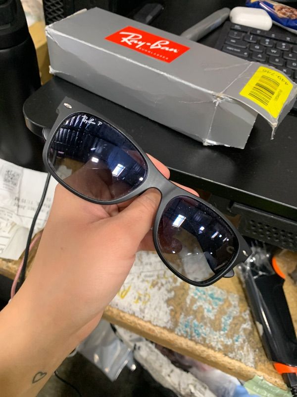 Photo 1 of Ray-Ban Unisex RB2132 New Wayfarer Gradient Square Sunglasses, Gunmetal On Transparent/Light Grey Gradient Dark Grey, 55 mm