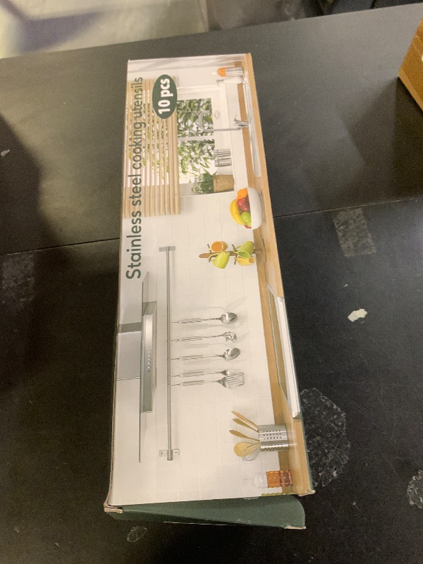 Photo 1 of 10 Pcs Cooking Utensils Set, Stainless Steel Kitchen Utensils, Heat Resistant Metal Kitchen Tools Include Solid & Slotted Spatula, Spoon, Ladle, Pasta Server,Potato Maseher,Egg Whisk,Meat Fork, Silver