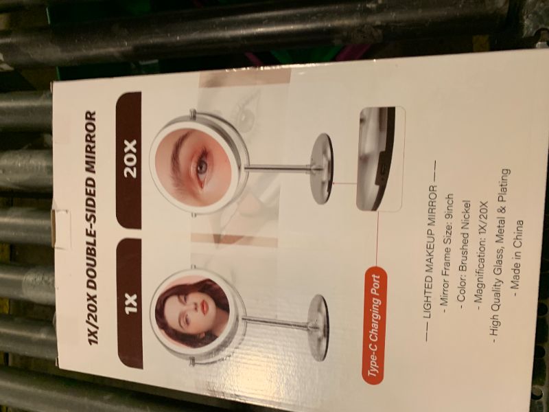 Photo 1 of VORREMIRR 9" Lighted Makeup Mirror, 1X/20X Rechargeable Magnifying Mirror with 3 Color Dimmable Lights for Bedroom Tabletop, Base Charging and Switch, Women Gift