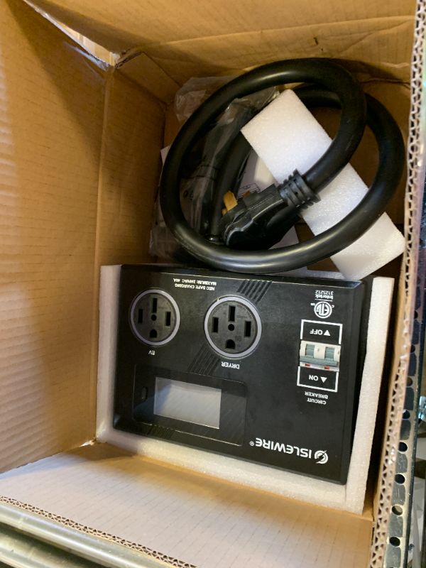 Photo 1 of Smart NEMA Socket Splitter 240V for EVs, Auto Power Switch for Level 2 Dual Electric Vehicle (EV) Charging, 3-Color LED Ring, 3.4" LCD Display, No Rewiring Needed, ETL Certified (40 Amp, NEMA 14-50)