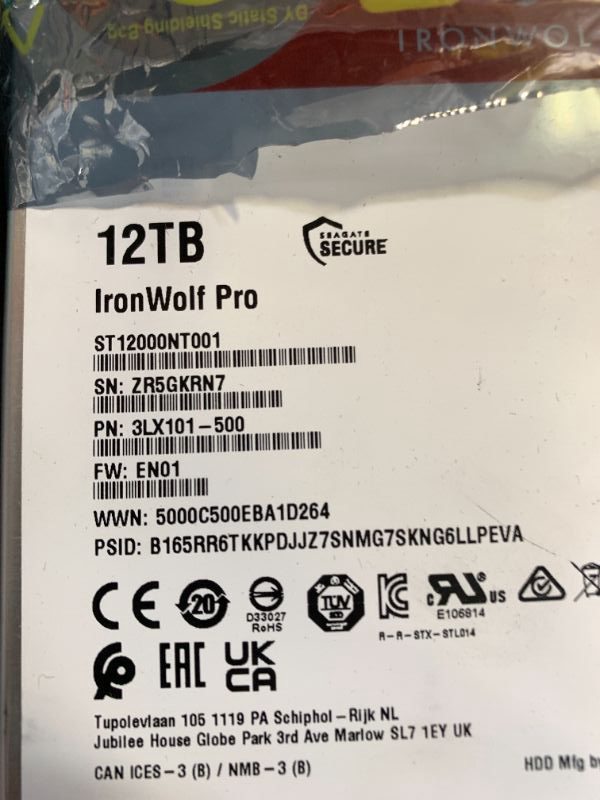 Photo 1 of Seagate IronWolf Pro, 12 TB, Enterprise NAS Internal HDD –CMR 3.5 Inch, SATA 6 Gb/s, 7,200 RPM, 256 MB Cache for RAID Network Attached Storage (ST12000NT001)