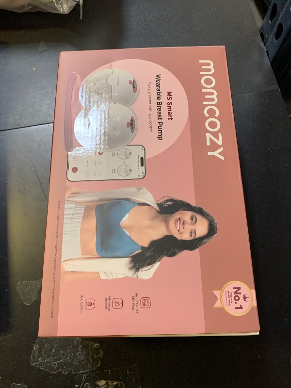 Photo 1 of Momcozy M5 Smart APP Controlled Wearable Breast Pump, Hands-Free Wireless Electric Pump, 3 Modes 9 Suction Levels, BPA-Free, Portable Lightweight, 24mm Flange, 2-Pack Quill Gray