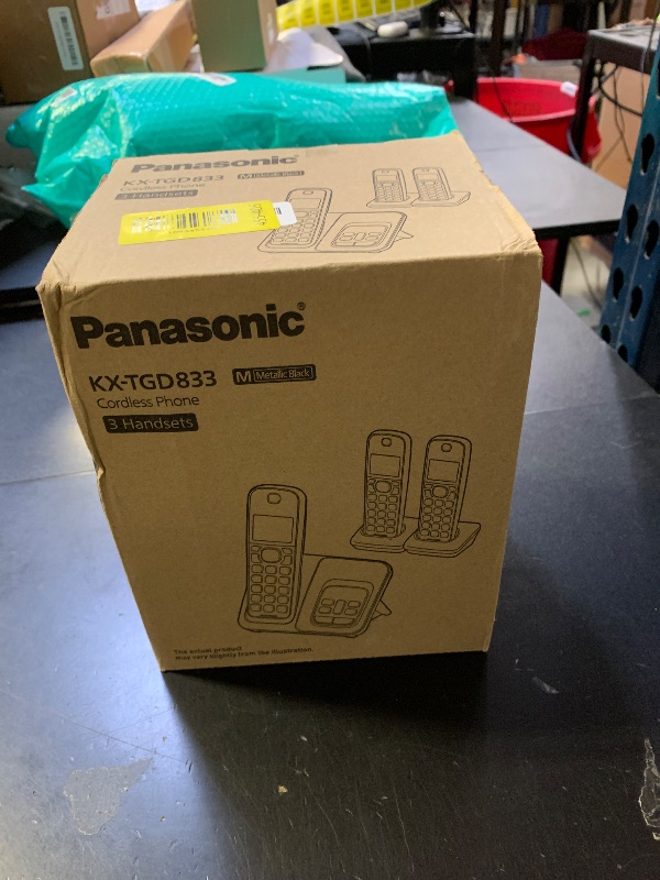 Photo 1 of Panasonic Cordless Phone with Answering Machine, Advanced Call Block, Bilingual Caller ID and High-Contrast Display, Expandable System with 3 Handset Cordless Telephones - KX-TGD833M (Metallic Black)