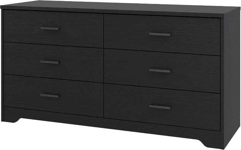 Photo 1 of Panana Wooden 5/6 Drawer Dresser, Wide Modern Chest of Drawers, Organizer with Storage Drawers for Living Room Bedroom Hallway Closet (Black, 6 Drawers)