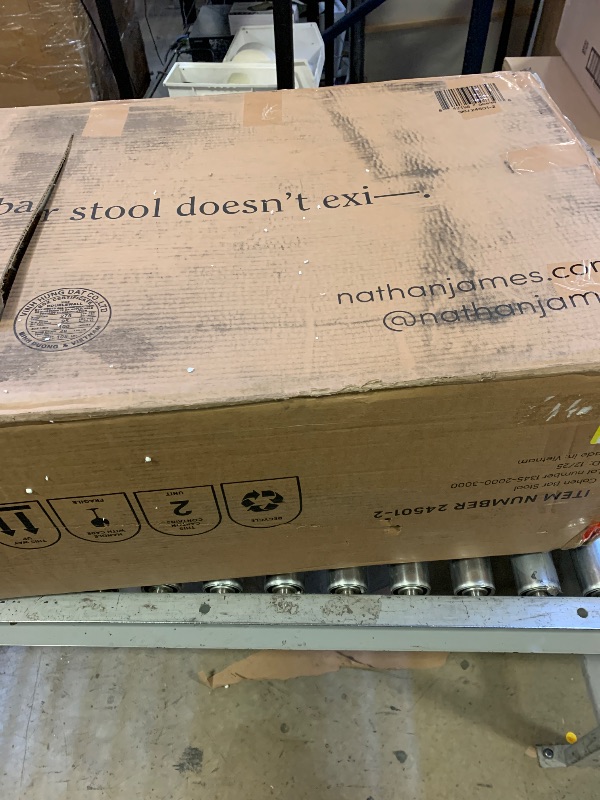 Photo 1 of Nathan James Cohen Mid-Century Modern Leather Bar Stool, Counter Height Chair in Solid Wood Frame with Footrest and Woven Leather Back for Kitchen, Natural Brown, Set of 2