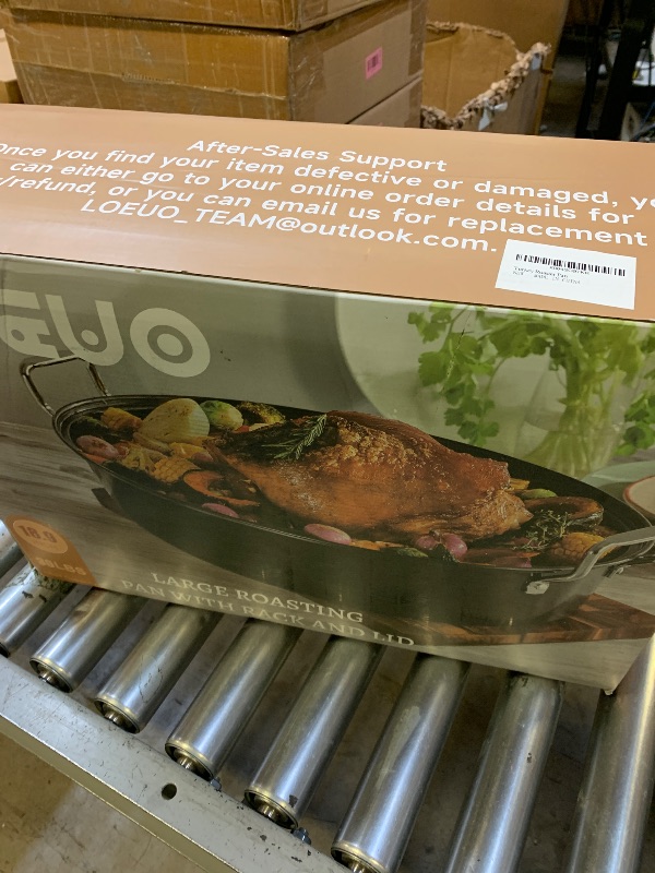 Photo 1 of LOEUO 32L Large Oval Roaster Pan, Carbon Steel Roasting Pan with Rack and Lid for Thanksgiving Christmas Party, Turkey Roaster Pan for Chicken Beef Max Load 25 Lbs