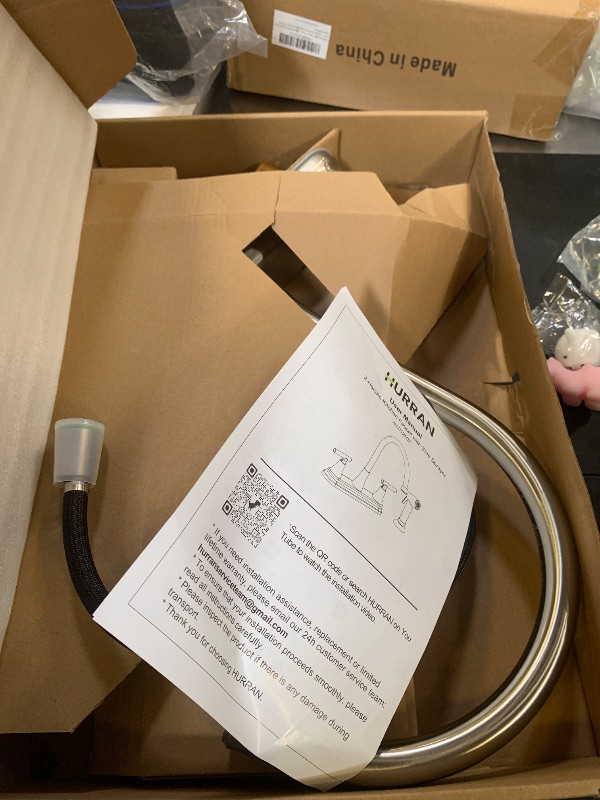 Photo 1 of HURRAN 2-Handle Kitchen Faucet with Pull-Out Side Sprayer, 8 Inch High Arch Stainless Steel 360°Rotating Kitchen Sink Faucet, 4 Hole Faucet for Kitchen Bar Rv Camper, Nickel