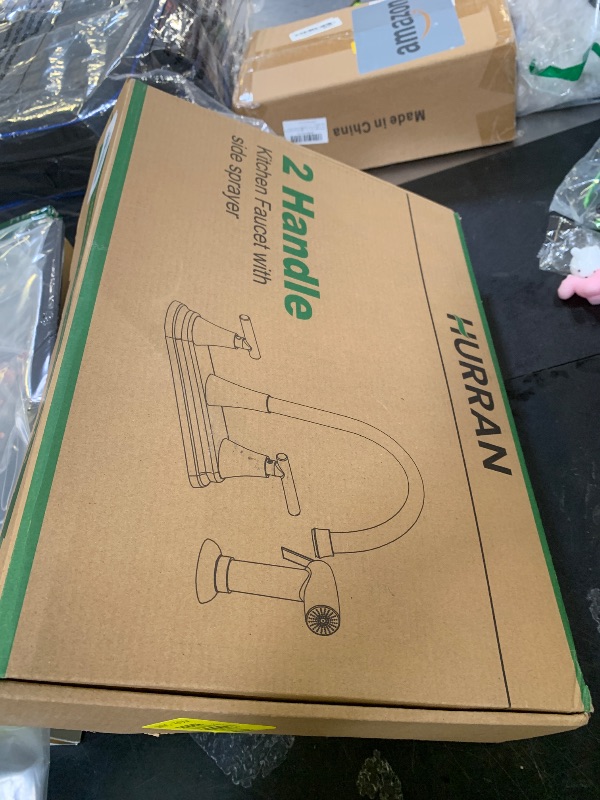 Photo 1 of HURRAN 2-Handle Kitchen Faucet with Pull-Out Side Sprayer, 8 Inch High Arch Stainless Steel 360°Rotating Kitchen Sink Faucet, 4 Hole Faucet for Kitchen Bar Rv Camper, Nickel