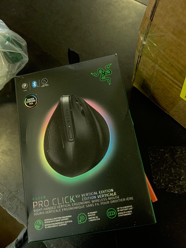 Photo 1 of Razer Pro Click V2 Vertical Wireless Mouse: 6 Button Ergonomic Design - One Click AI Prompt - Supports Windows & Mac - Multi Device Connectivity via 2.4GHz, Bluetooth, or USB C Wired Mode - Chroma RGB