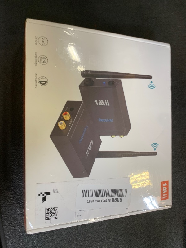 Photo 1 of 1Mii 2.4Ghz (1 TX + 1 RX) Wireless Audio Transmitter Receiver for TV, 320ft Long Range 20ms Low Delay HiFi Audio, Wireless Adapter Kit for Powered Speaker/Stereo/Soundbar, RCA(3.5mm AUX) Out/Input Factory sealed