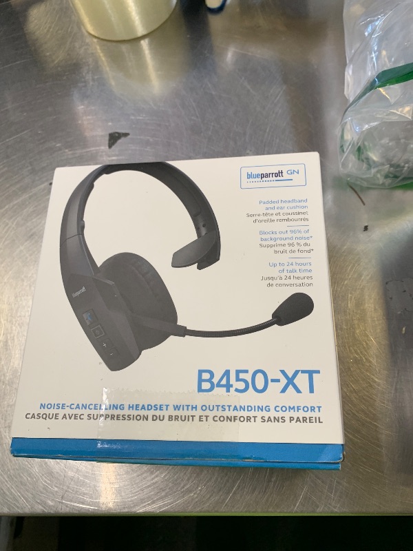 Photo 1 of BlueParrott B450-XT Mono Bluetooth Wireless Headphones 96% Noise Canceling Over Head Trucker Headset with Mic, All Day Comfort Padded Headband, 300 ft. Wireless Range, 24 hrs. Talk Time, Black
