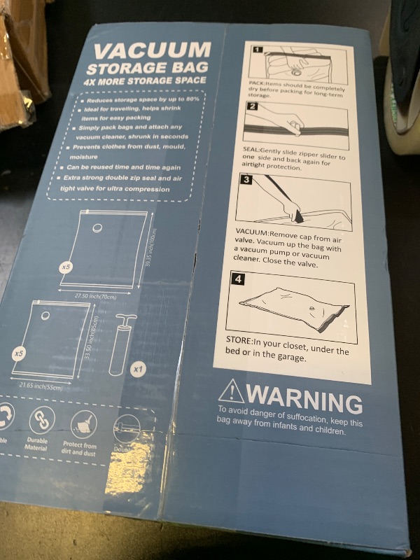 Photo 1 of 10 Pack Vacuum Storage Bags with Pump, 5 Jumbo and 5 Large Space Saver Vacuum Storage Bags, Vacuum Seal Bags for Clothing, Comfoters, Pillows, Blanket, Bedding